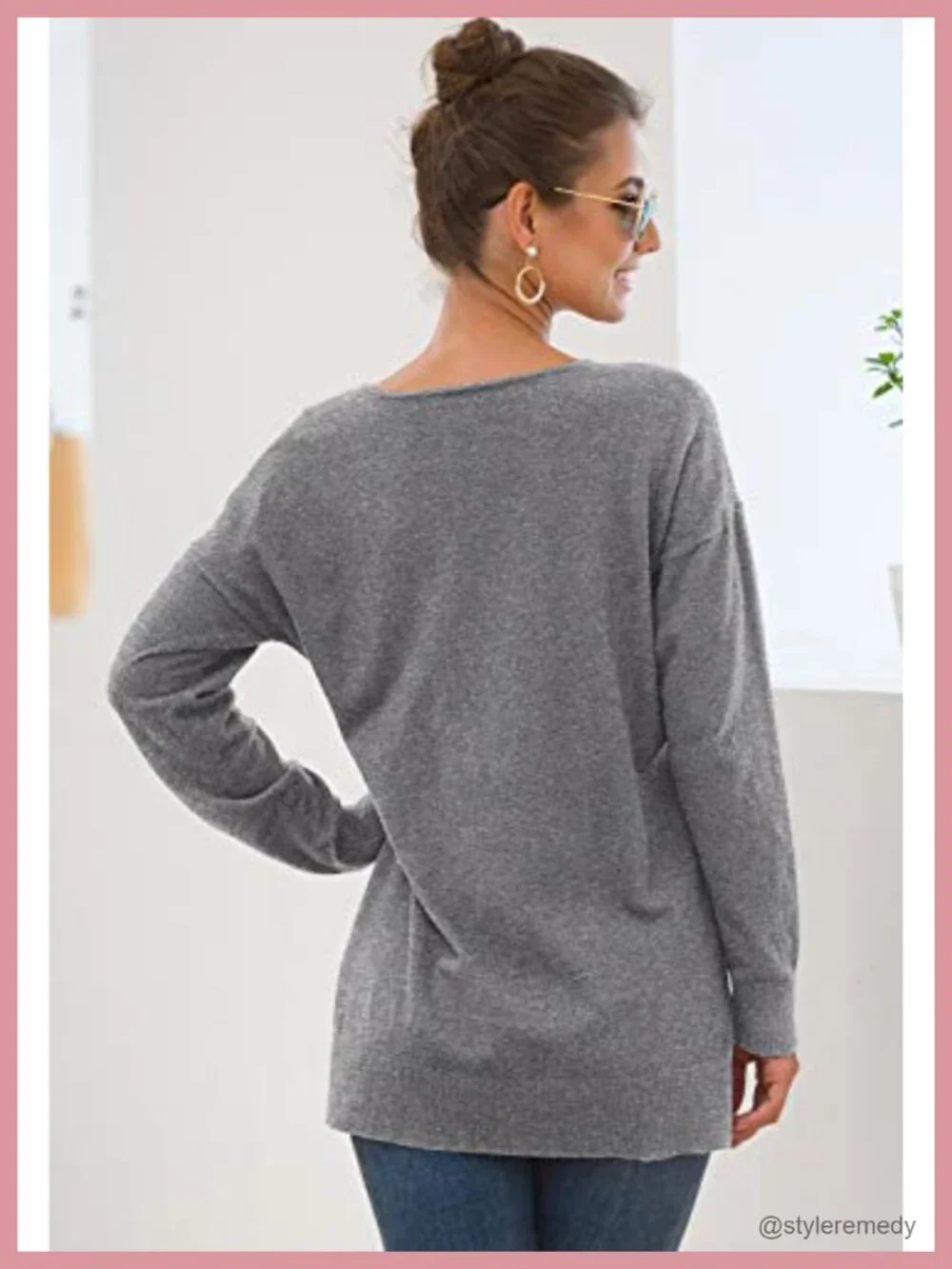 Viscose Blend V-Neck Batwing Sleeve Lightweight Knit Pullover Sweater
